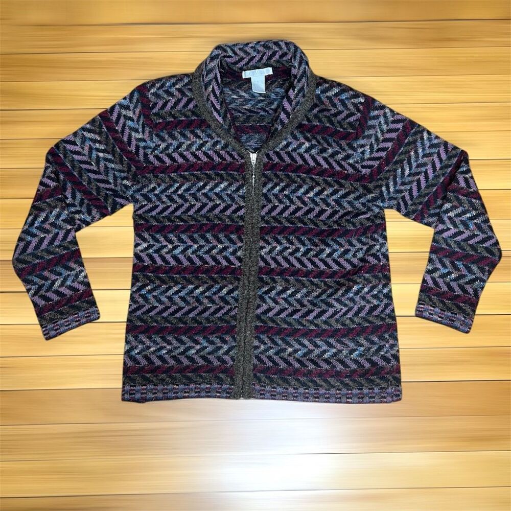 Le Moda Vintage Full Front Zip Sweater Wool Blend Long Sleeves, Women’s Medium